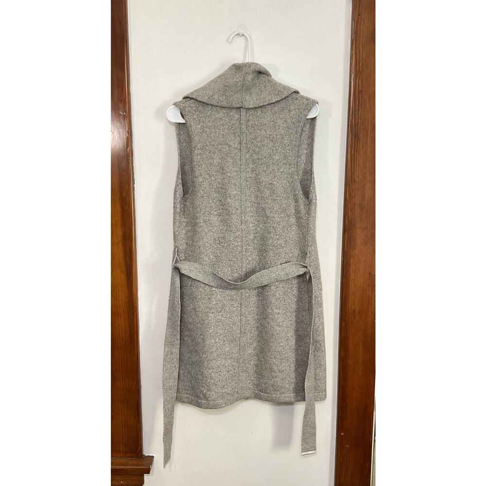 WHBM Wool Blend Belted Long Gray Sweater Vest Cardigan Size Small Pockets - Picture 3 of 7